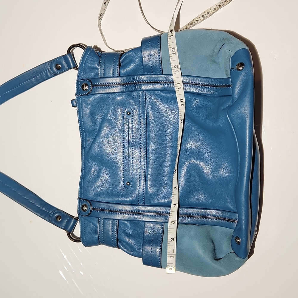 B Makowsky blue 100% leather moto style moto studded bag w/ dust bag - Picture 6 of 13